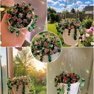 Maceta de cuentas hecha a mano: una brillante decoración para ventanas.