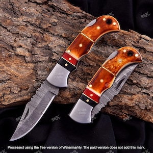 Unique Design Multi Colors Pocket Knife Gift for Men Damascus Knife Anniversary Birthday Gift for him Father Day Gift Wedding Groomsmen Gift