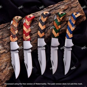 Unique Design Multi Colors Pocket Knife Gift for Men Damascus Knife Anniversary Birthday Gift for him Father Day Gift Wedding Groomsmen Gift