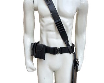 Cinturón mandaloriano negro con fundas y bolsa para hombre, réplica de disfraz de cosplay, cinturón de Star Wars, accesorio de Halloween