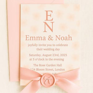 Invitación de boda floral rosa ruborizado – Romántica e imprimible – Tarjeta de boda digital editable / Oferta limitada de 3,99