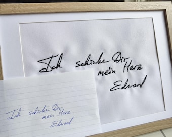 Op maat gestikte notitie - handschrift geborduurd ingelijste kunstaandenken