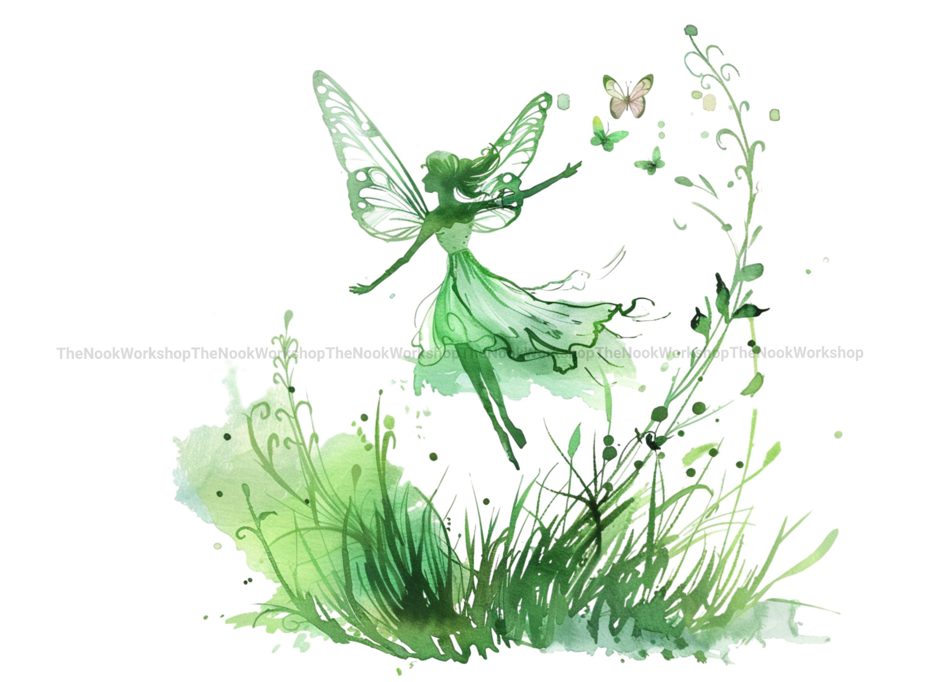 32 Green Forest Fairy Clipart PNG – Watercolor Raw Style Fairies With ...