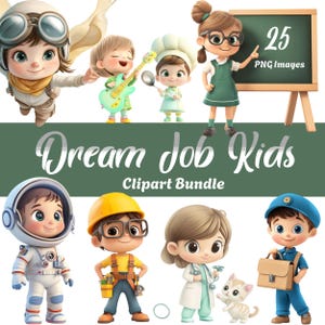 Dream Job Kids Clipart Bundle - niedliches Cartoon-Kinder in Karrieren PNG-Set für Klassenzimmer-Dekor, Lehrerressourcen, pädagogisch wertvolles Kunsthandwerk