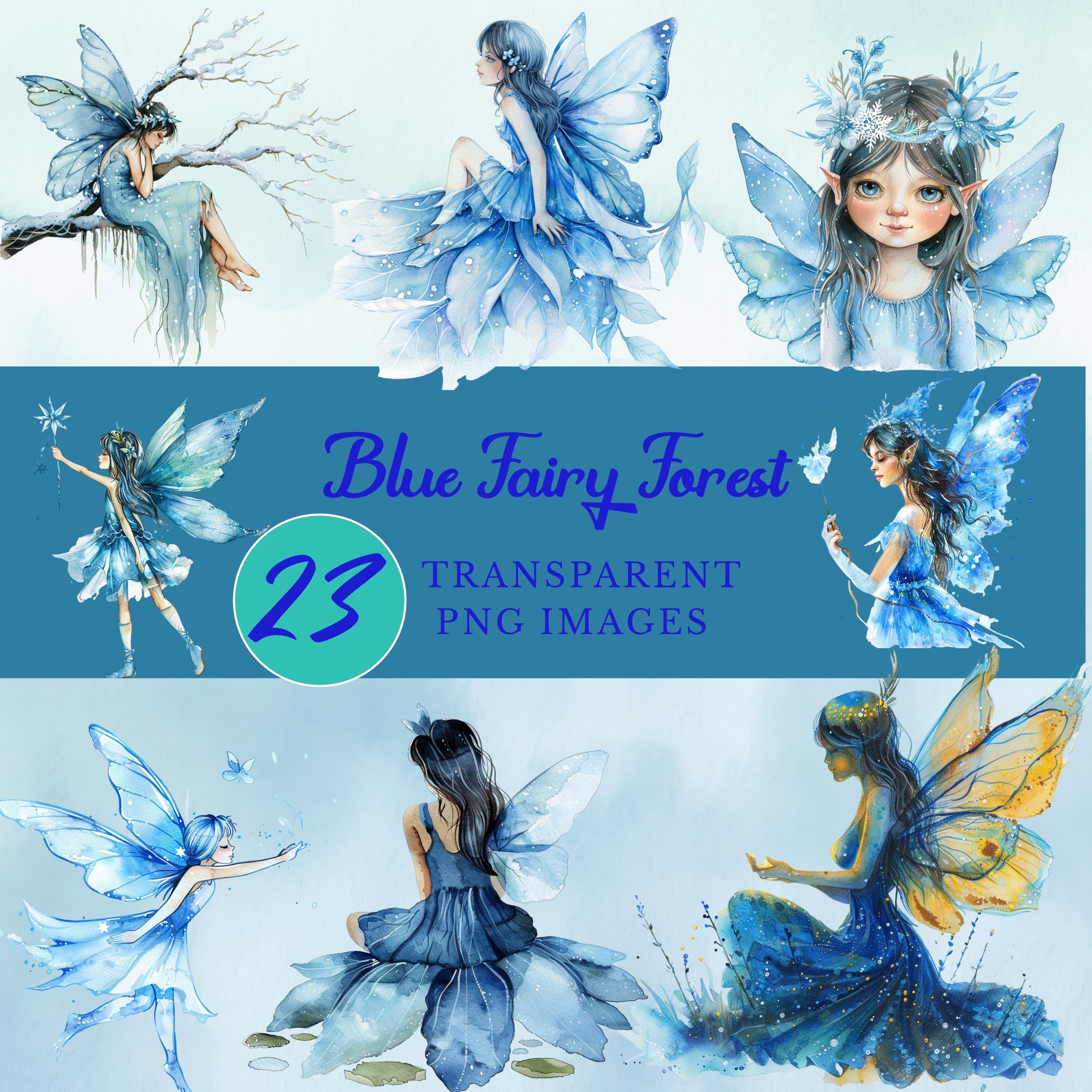 Blue Forest Fairy Clipart – 23 Whimsical Watercolor Fairies PNG Bundle ...