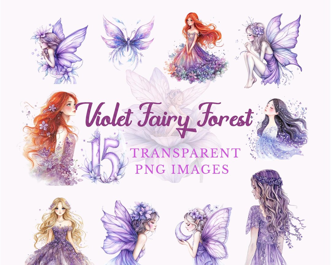 Purple Forest Fairies – Cute Watercolor Fairy Clipart Set 15 ...