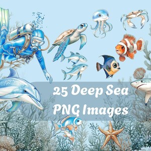 パステルカラーの海のクリップアート | 手描きの海の動物 | 水彩画と色鉛筆の海の生き物セット
