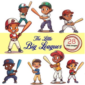 Cute Baseball Kids Clipart Bundle | 28 PNGs | Cartoon Children Playing Baseball | Transparent Background
