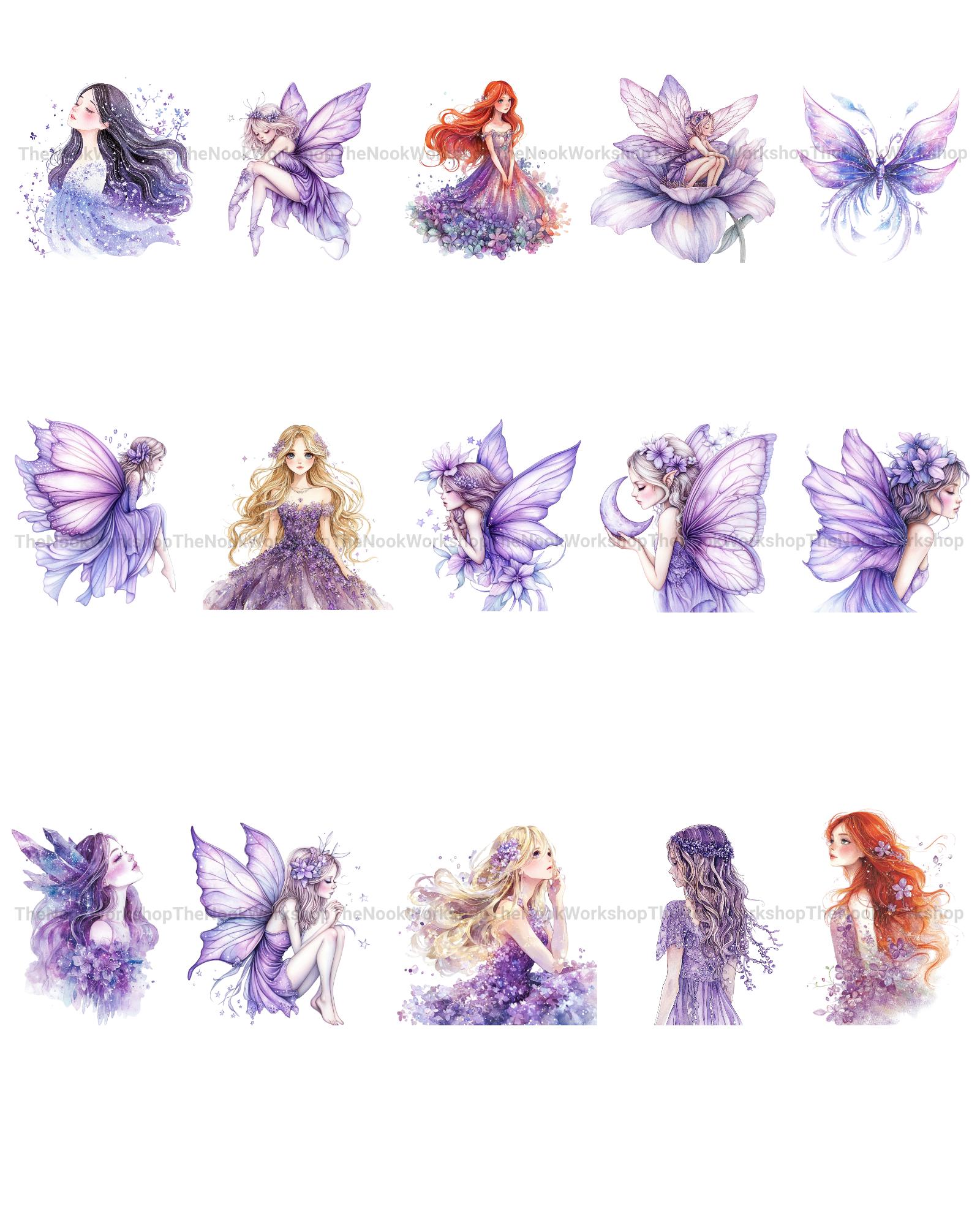 Purple Forest Fairies – Cute Watercolor Fairy Clipart Set 15 ...