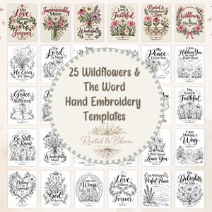 Wildflowers & The Word Faith Focused Hand Embroidery Template (PDF Pattern), Bible Based Healing Stick and Stitch Design