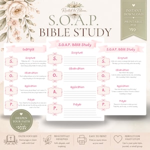 SOAP Bible Study Printable, Christian Bible Worksheet, Scripture Reflection Journal PDF | Faith Planner Insert | Printable Devotional Pages