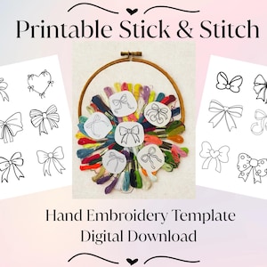 Stick and Stitch Bows PDF, Digital Download Template, Bows, Hand Embroidery Templates, DIY Embroidery