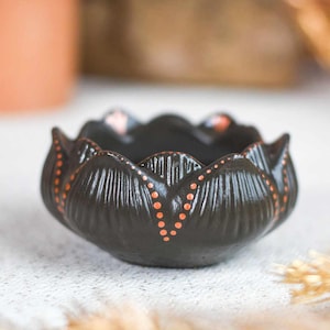 Home decor dark brown gray lotus flower candle holder handmade energetic and spiritual decoration