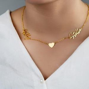 2 Names Necklace with Heart, Personalized Couple Names Necklace, Name Necklace Gift for Mom, Two Name Necklace, Gift for Wife, Mom of Two