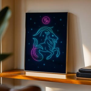 Capricorn Poster Neon Style – Zodiac Wall Art Digital Download, Horoscope Print, Astrology Sign Printable JPG Artwork