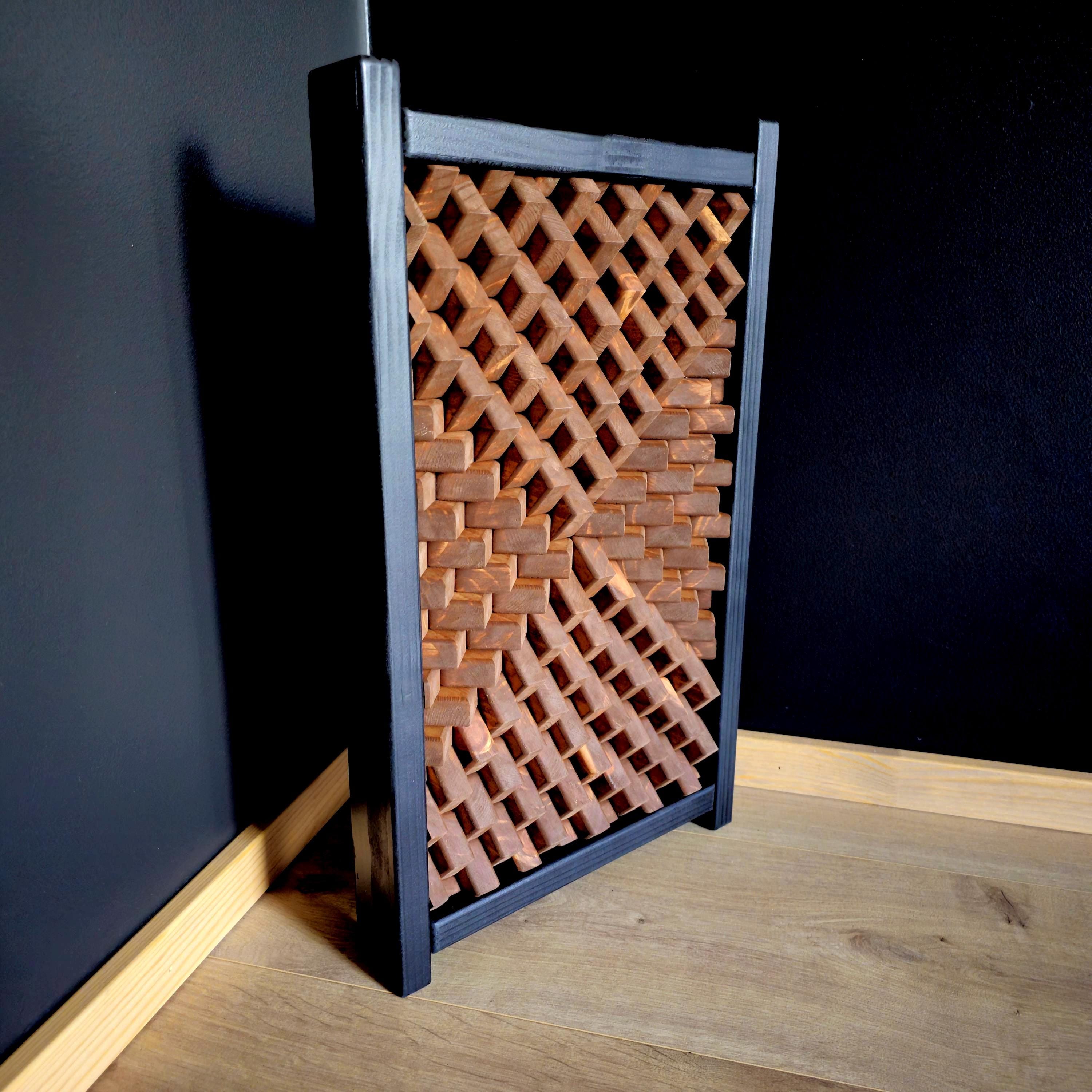 Black Wood Acoustic Panel: 3D Modern Sound Diffuser Wall Art