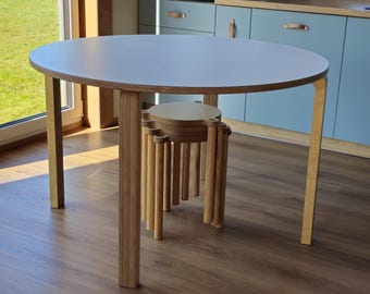 Mesa de comedor redonda pequeña de madera contrachapada de estilo escandinavo - escritorio de cocina minimalista
