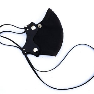 V2. Black Leather Face Mask with Built in Lanyard