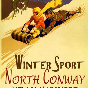 North Conway New Hampshire Vintage Ski fahren Kunst Poster: Giclée-Druck