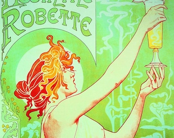 Absinthe Robette Green Fairy Stylized Woman and Wormwood Plant Art Nouveau Vintage Poster Repro Premium Giclee Printed on Paper or Canvas