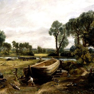 John Constable Boat-Building near Flatford Mill  River Stour English Landscape Premium Giclee Art Poster Printed on Matte Paper or Canvas