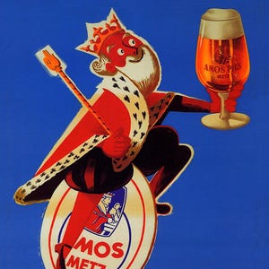 Vintage French Bar Poster: King Drinking Beer, Giclee Art Print