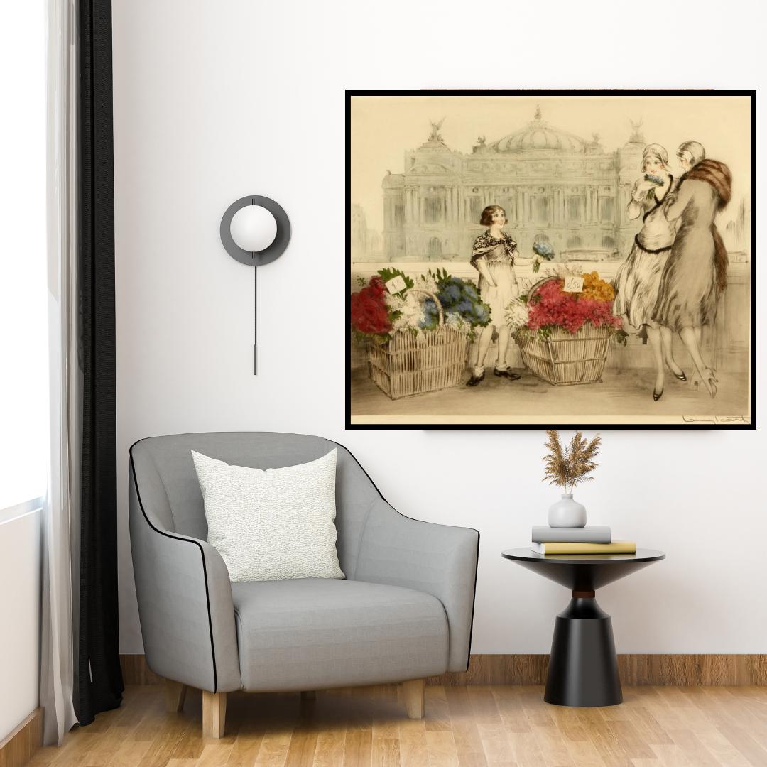Louis Icart Woman With Flowers Giclée Art Print - Elegant Parisian