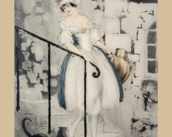 ルイ・イカール作「黒猫を抱く女性」アールデコプリント：シックな猫