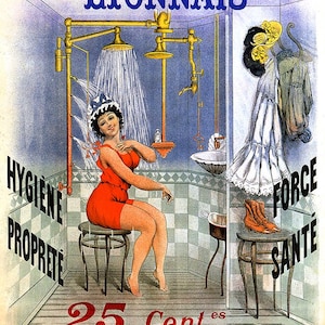 Vintage French Bathing Poster: Elegant Giclée Art Print