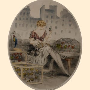 Louis Icart Art Deco Poster: Blonde Lady with Parrot, 1929 Giclee Print