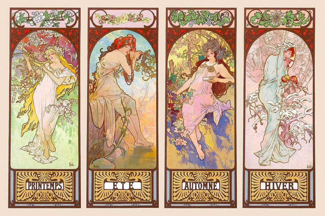 Alphonse Mucha the Seasons Giclée Art Print – Art Nouveau Woman