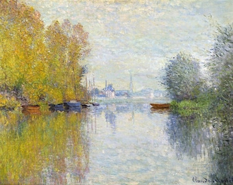 Claude Monet Autumn on the Seine autumn colors Boats Argenteuil Paris France Giclee Art Poster Printed on Matte Paper or Canvas Rolled Up