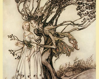 Arthur Rackham, The Old Woman in the Wood Illustration Print – Vintage Fairy Tale Art Poster