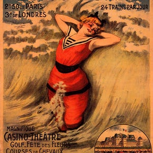 Vintage French Paris Poster: Fashion Lady at Beach, Giclee Art Print