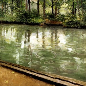 Gustave Caillebotte The Yerres River Effect of Rain Landscape Raindrops Premium Giclee Art Poster Printed on Matte Paper or Canvas Rolled-up