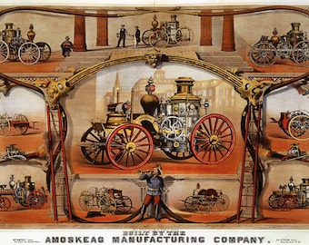 Amoskeag Steam Feuerwehrauto Antique Giclée Art Print - Vintage Wanddekoration