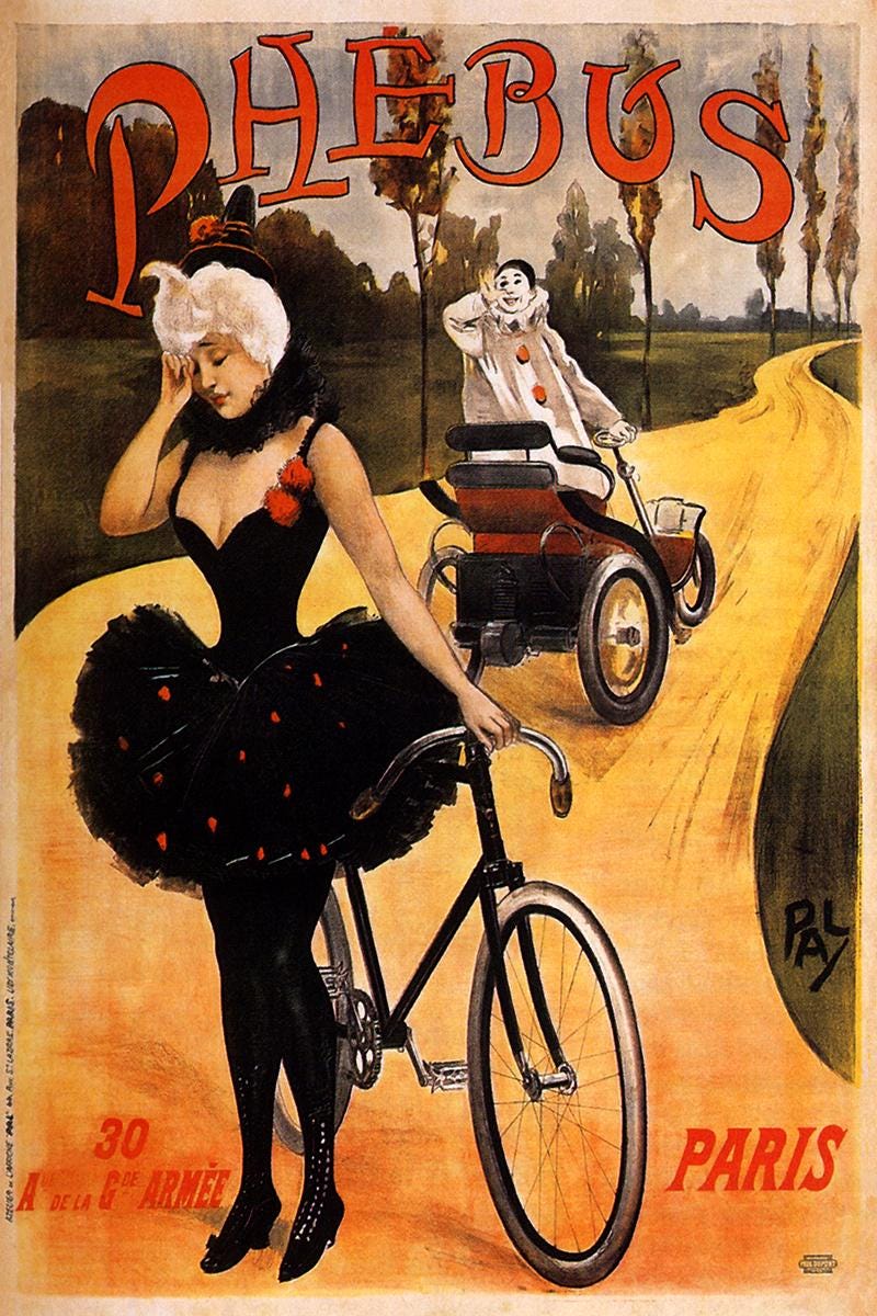 Phebus Bicycles Woman Dressed as Columbine With Bicycle Pierrot in