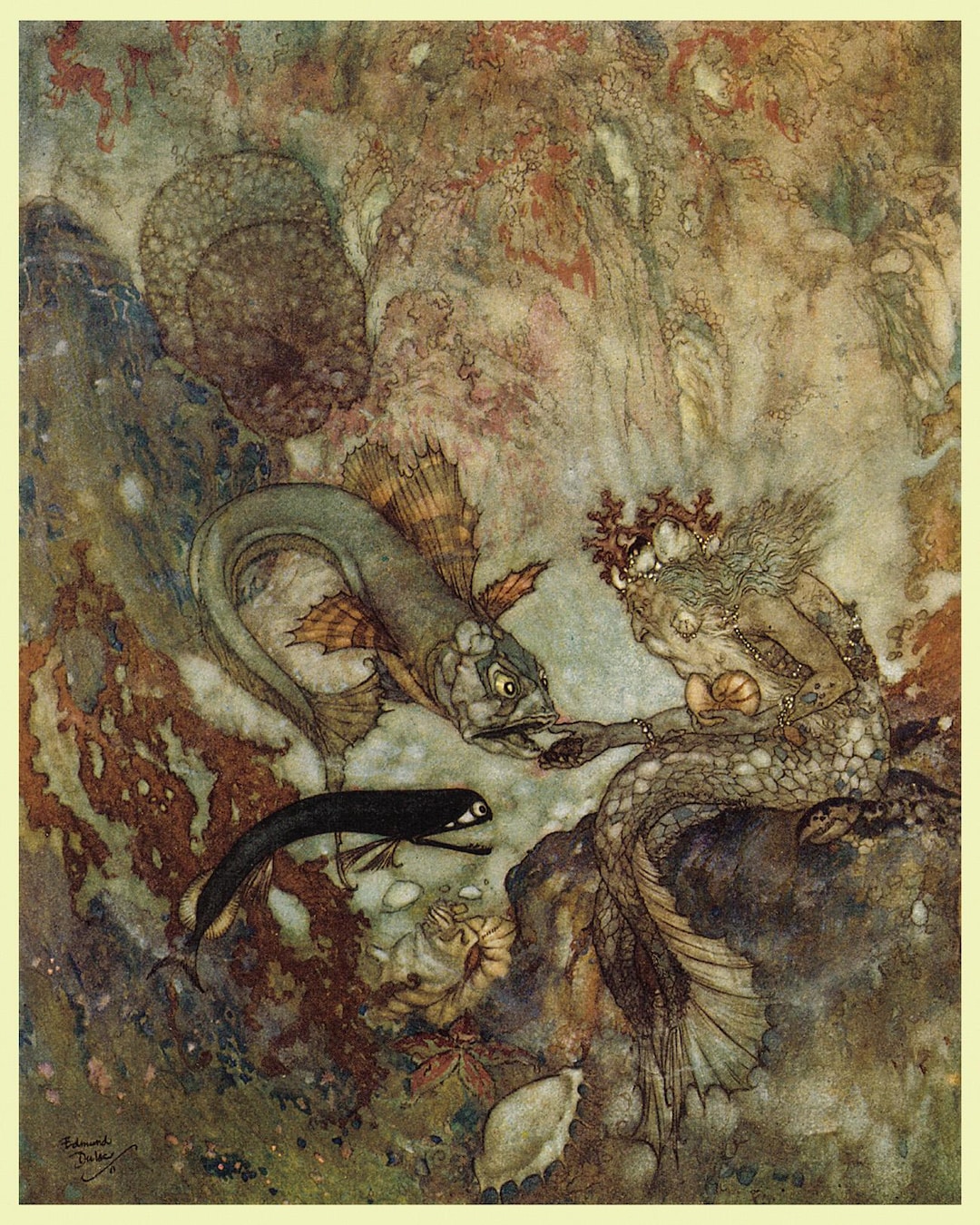 Calder Merman Edmund Dulac, the Merman Illustration Poster | Vintage Fantasy Children ...
