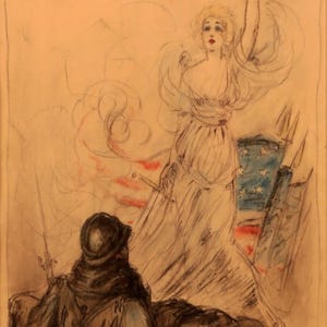 Louis Icart Fashion Miss Liberty American Soldier USA Flag Patriotism Devotion Art Deco Premium Giclee Art Poster Printed on Paper or Canvas