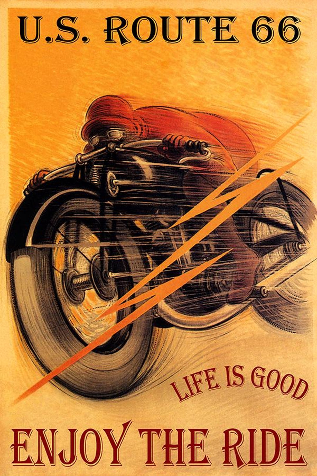アメリカルート66のバイクのウォールアート、ヴィンテージUSA