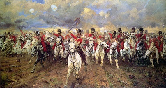 Elizabeth Thompson Scotland Forever! Battle of Waterloo in 1815 Brigade a heavy cavalry unit Giclee Art Poster Printed on Matte Paper/Canvas