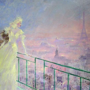Louis Icart Fashion Lady View of Paris Eiffel Tower France Classic Art Deco Premium Giclee Art Poster Printed on Matte Paper or Canvas