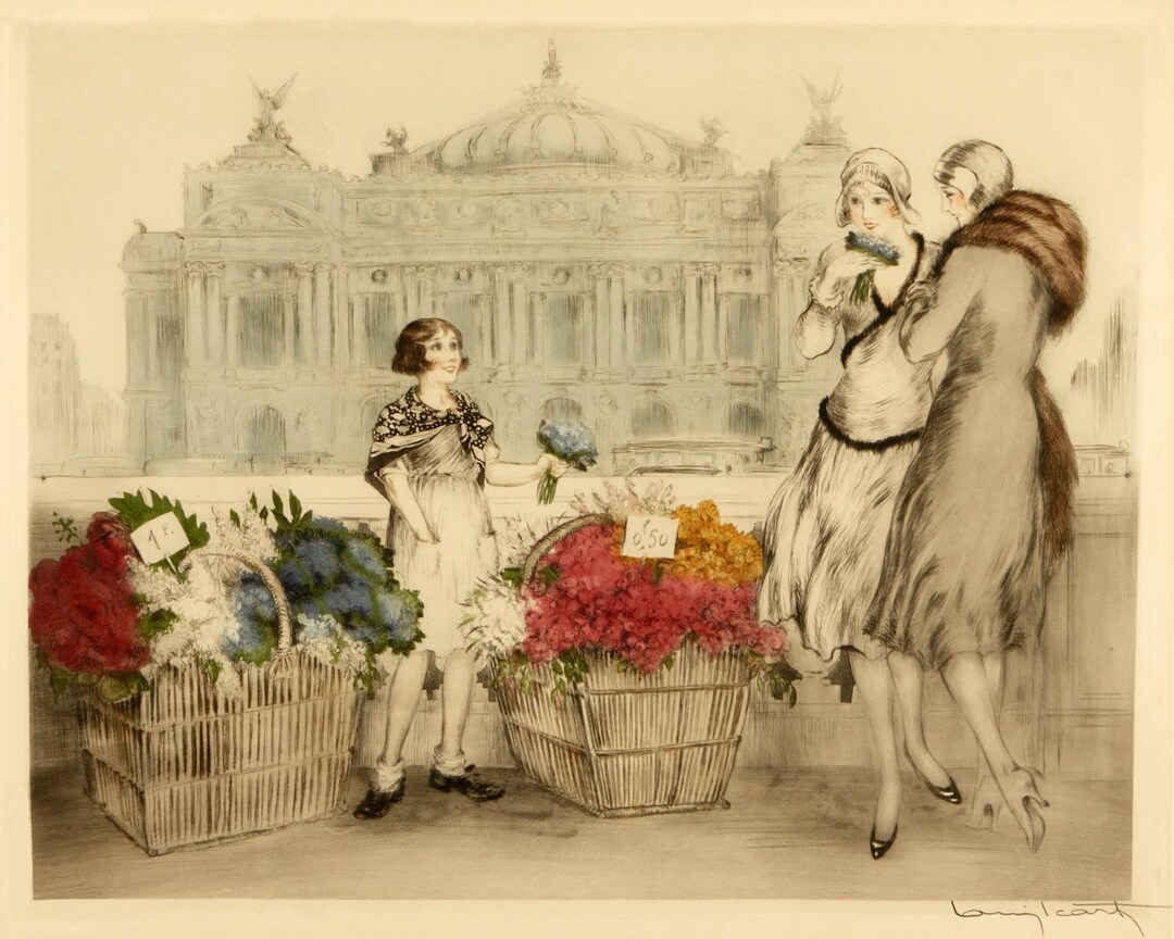 Louis Icart Woman With Flowers Giclée Art Print - Elegant Parisian