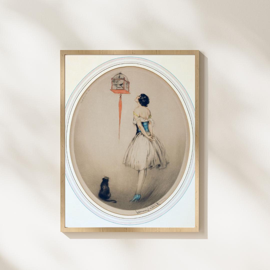 Louis Icart Woman With Cat Giclée Art Print, Art Deco Lady