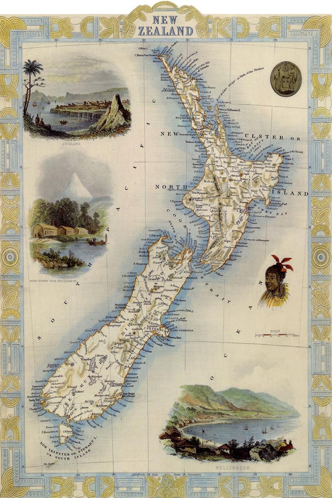 1851年の地図ニュージーランドの島、都市、鉄道などの地理的側面風景