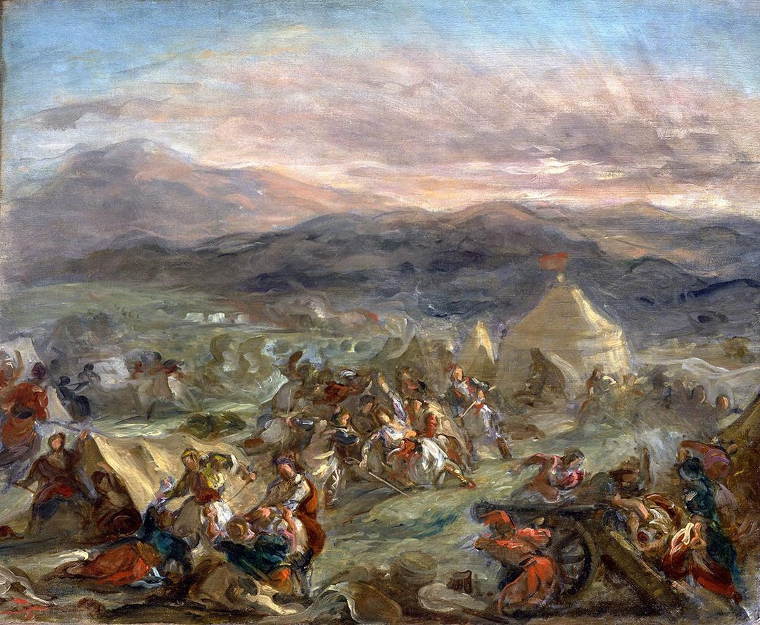 Eugene Delacroix Botzaris Surprises the Turkish Camp and Falls