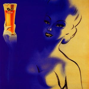Vintage French Bar Poster: Woman with Beer, Giclee Art Print