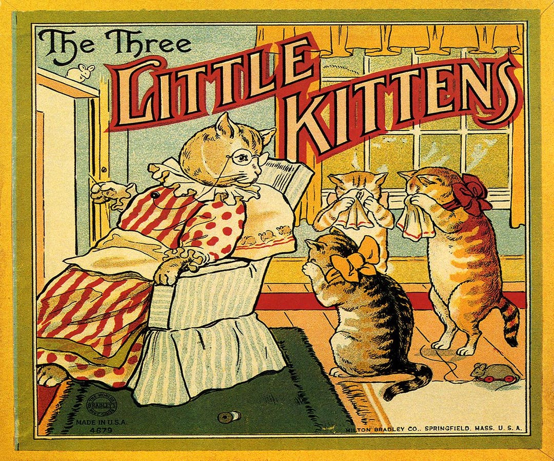 Classic English Nursery Rhyme the Three Little Kittens Cat Poet Eliza ...