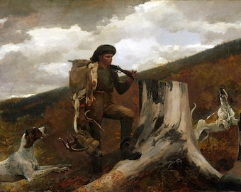 Winslow Homer Print: American Landscape Art Poster, Huntsman and Dogs