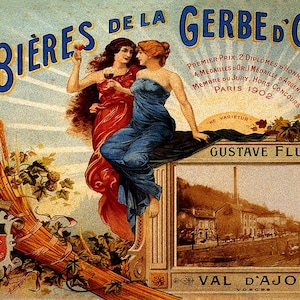 Fashion Ladies Drinking Beer Bieres Bar Restaurant France French Vintage Poster Repro Premium Giclee Art Poster Printed on Paper or Canvas